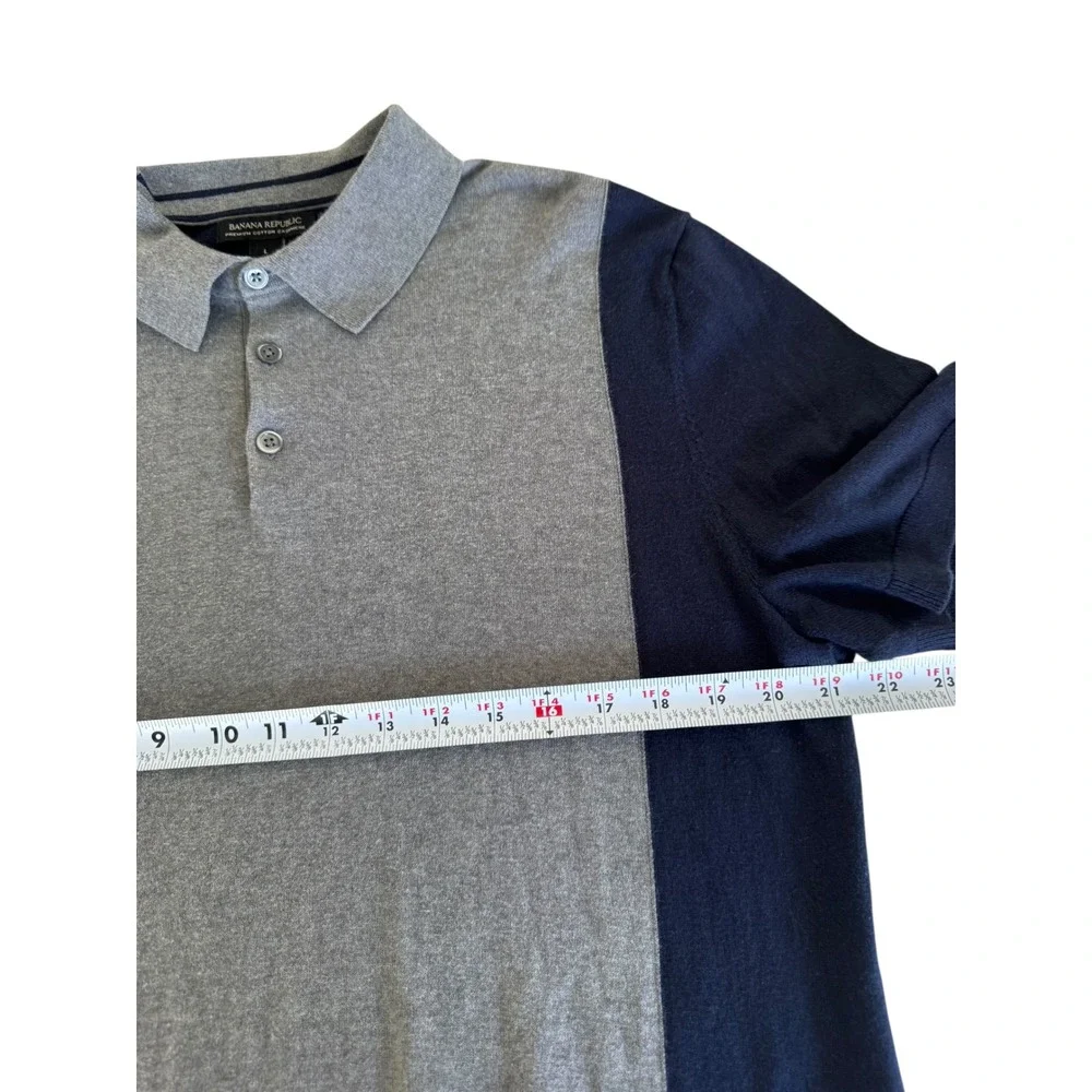 Banana Republic L Cotton Cashmere Polo Sweater Navy Gray Colorblock Preppy